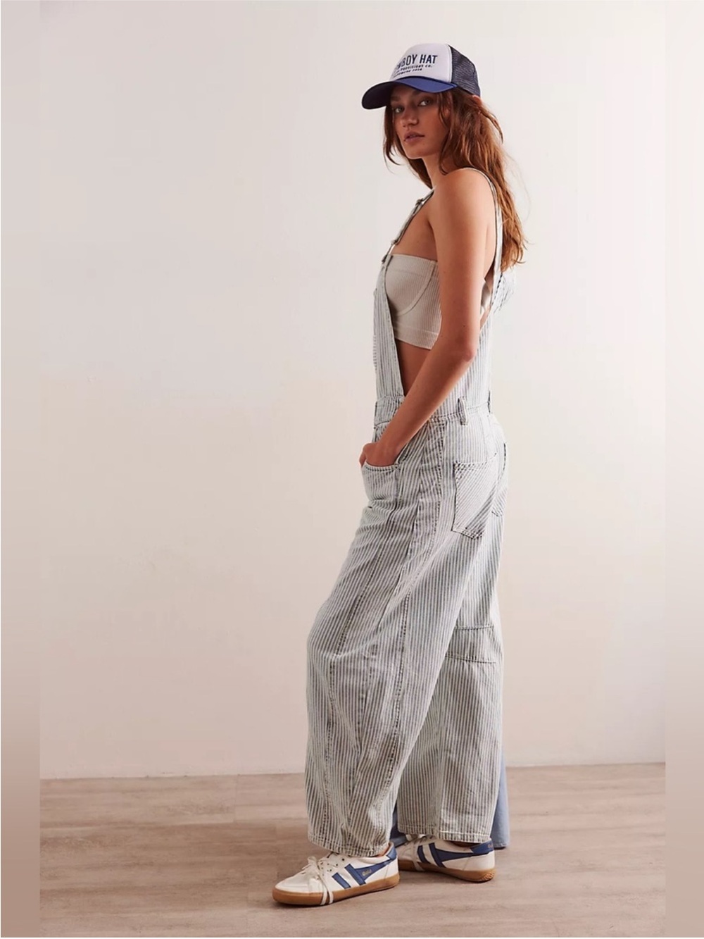 Free People We The Free Good Luck Striped Cotton Overalls - Picture 3 of 9